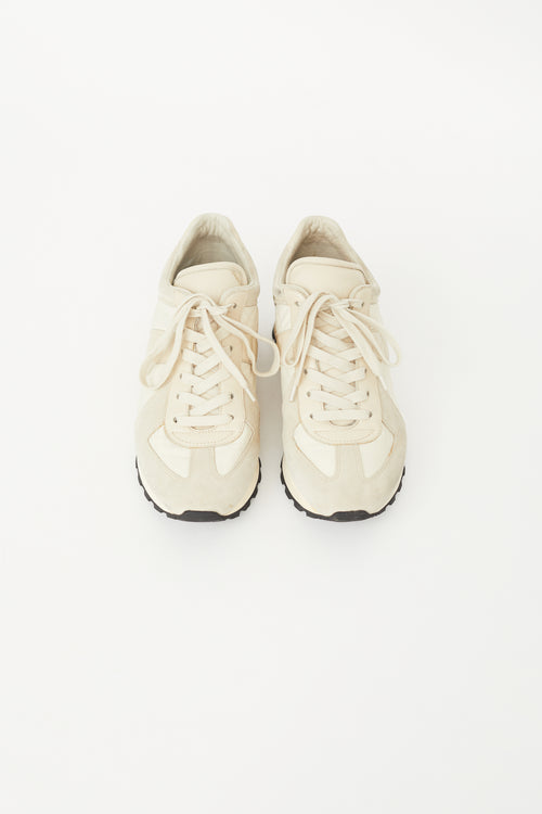 Cream Nylon 
Suede Sneaker