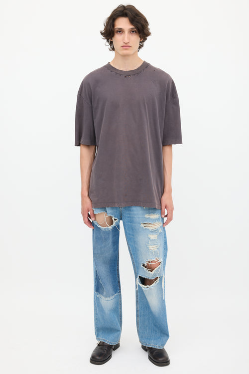 Maison Margiela Dark Grey Cotton Distressed T-Shirt