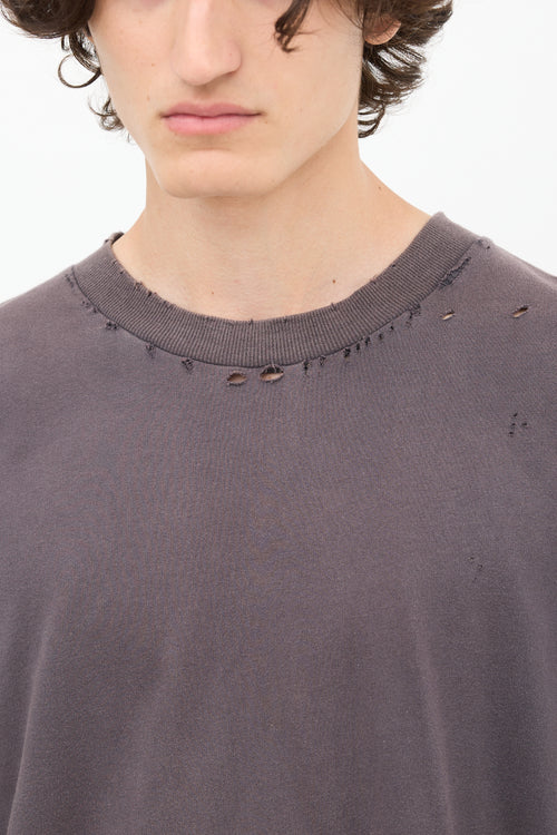 Maison Margiela Dark Grey Cotton Distressed T-Shirt