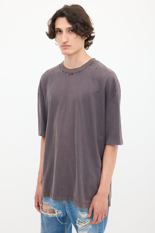 Maison Margiela Dark Grey Cotton Distressed T-Shirt