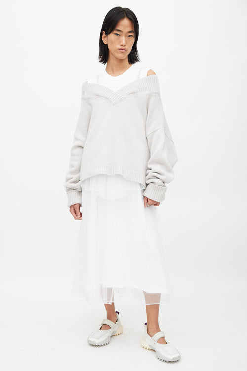 Maison Margiela Grey Knit Off Shoulder Sweater