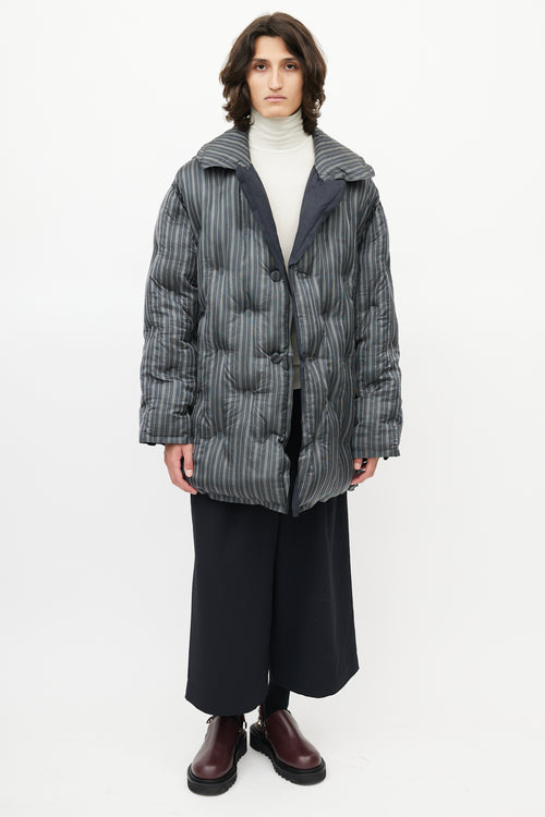 Maison Margiela Grey 
Navy Striped Quilted Puffer