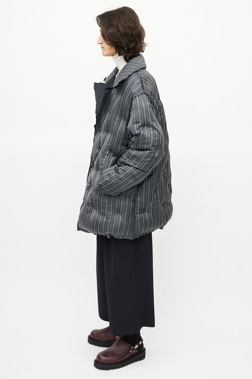 Maison Margiela Grey 
Navy Striped Quilted Puffer