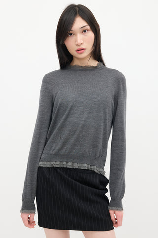 Maison Margiela Grey Wool Knit Raw Hem Sweater