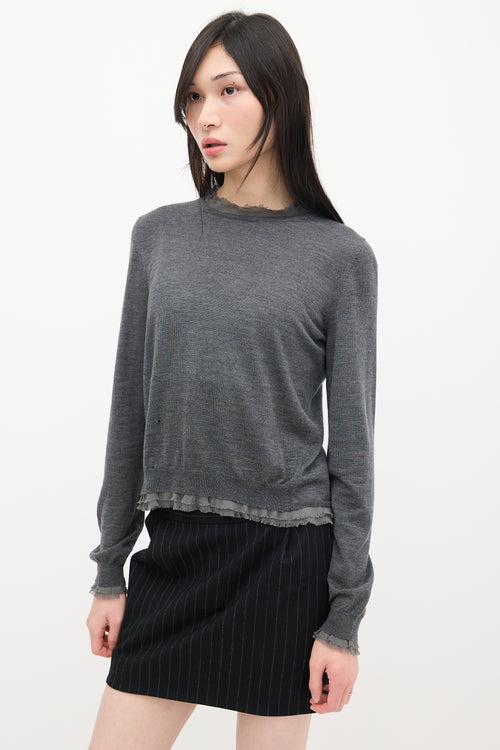 Maison Margiela Grey Wool Knit Raw Hem Sweater