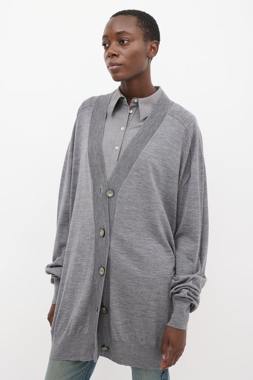 Maison Margiela Grey Wool Oversized Cardigan