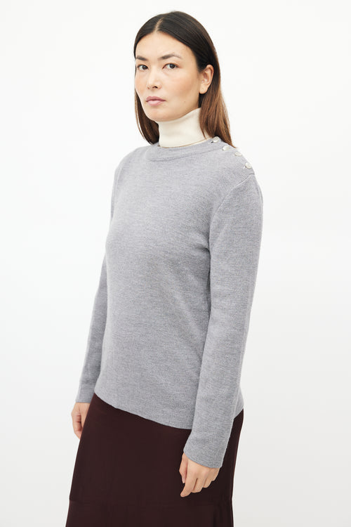 Maison Margiela Grey Wool Shoulder Button Knit Sweater