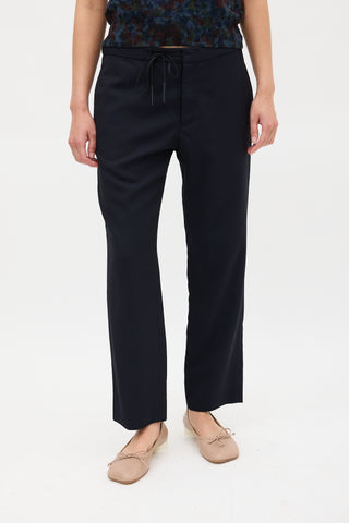 Maison Margiela Navy Wool Tie Waist Trouser