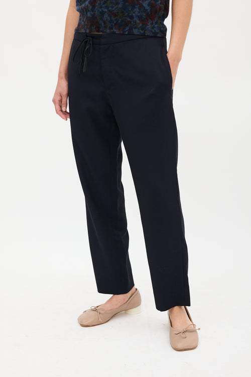 Maison Margiela Navy Wool Tie Waist Trouser