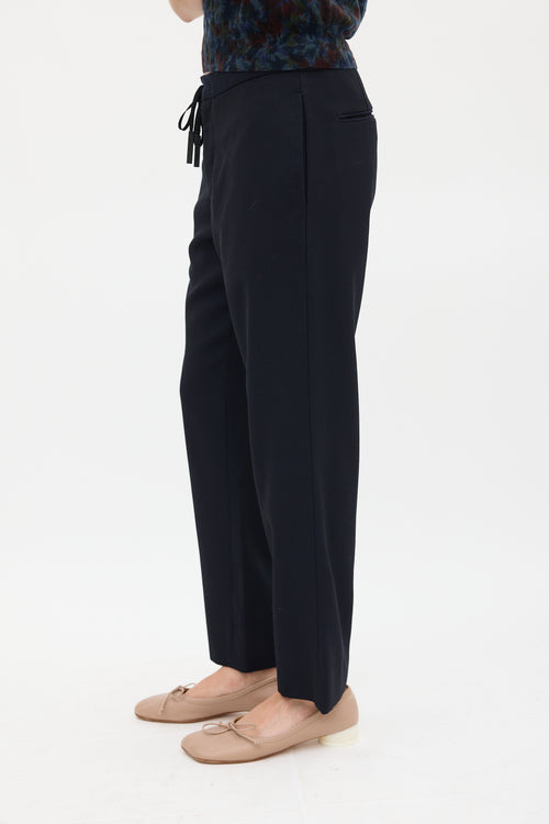 Maison Margiela Navy Wool Tie Waist Trouser