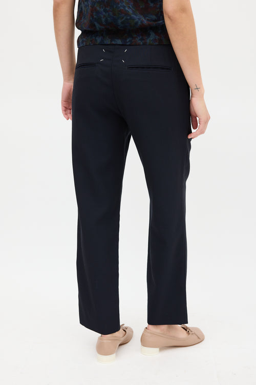 Maison Margiela Navy Wool Tie Waist Trouser