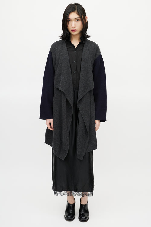 Maison Margiela Navy 
Grey Wool Belted Cardigan