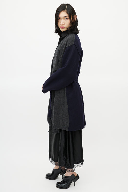 Maison Margiela Navy 
Grey Wool Belted Cardigan