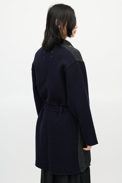 Maison Margiela Navy 
Grey Wool Belted Cardigan