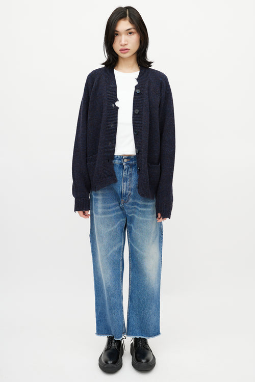 Maison Margiela Navy Speckled Distressed Cardigan