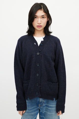 Maison Margiela Navy Speckled Distressed Cardigan