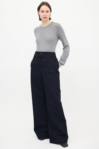 Maison Margiela Navy Twill Button Flap Trouser