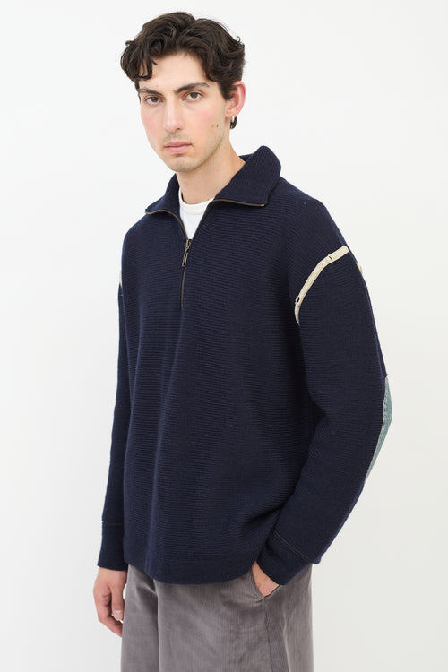 Maison Margiela Navy Wool 
Denim Elbow Patch Sweater