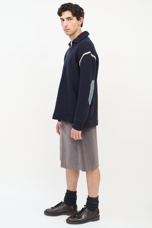 Maison Margiela Navy Wool 
Denim Elbow Patch Sweater