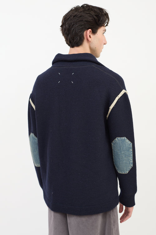 Maison Margiela Navy Wool 
Denim Elbow Patch Sweater