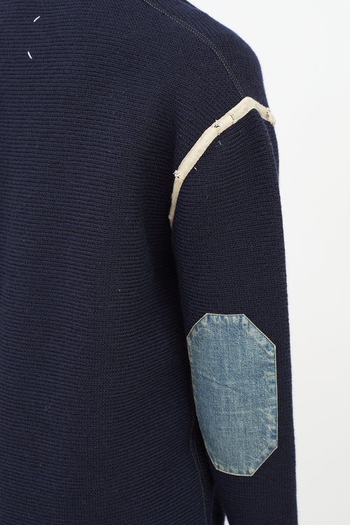 Maison Margiela Navy Wool 
Denim Elbow Patch Sweater