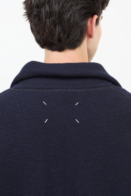 Maison Margiela Navy Wool 
Denim Elbow Patch Sweater