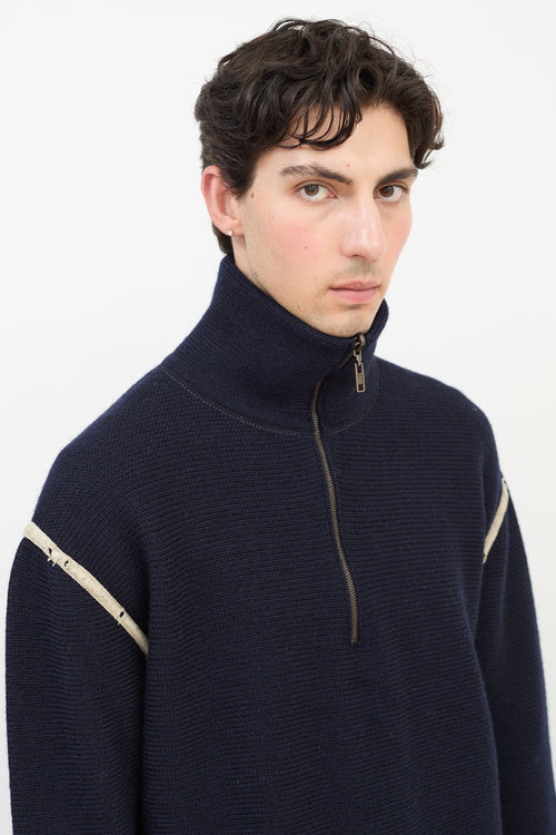 Maison Margiela Navy Wool 
Denim Elbow Patch Sweater