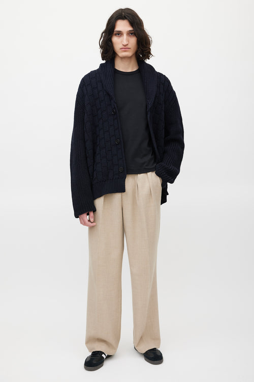 Maison Margiela Navy Wool Ribbed Cardigan