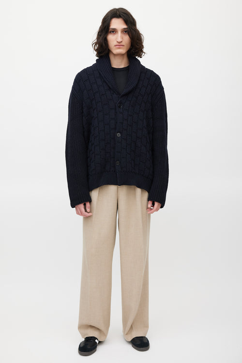 Maison Margiela Navy Wool Ribbed Cardigan