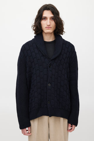 Maison Margiela Navy Wool Ribbed Cardigan