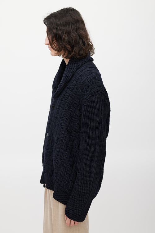 Maison Margiela Navy Wool Ribbed Cardigan