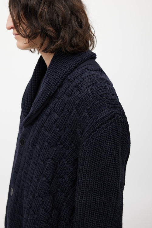 Maison Margiela Navy Wool Ribbed Cardigan