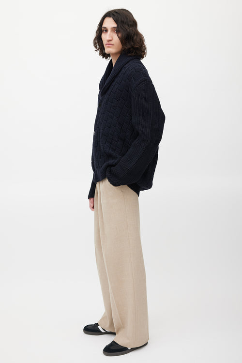 Maison Margiela Navy Wool Ribbed Cardigan