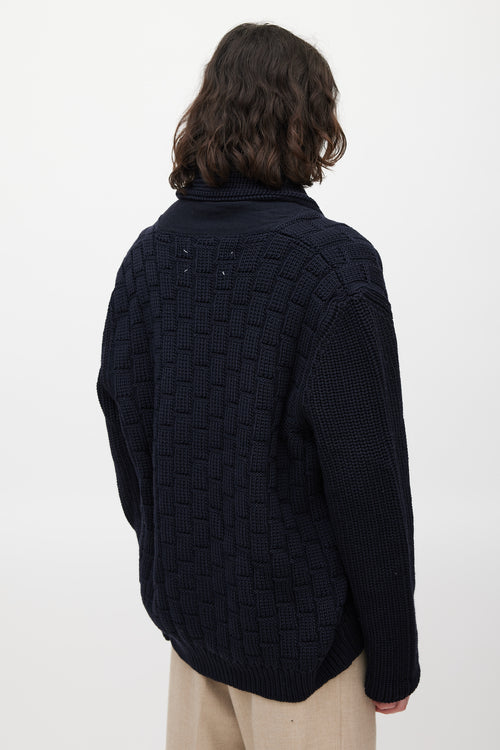 Maison Margiela Navy Wool Ribbed Cardigan