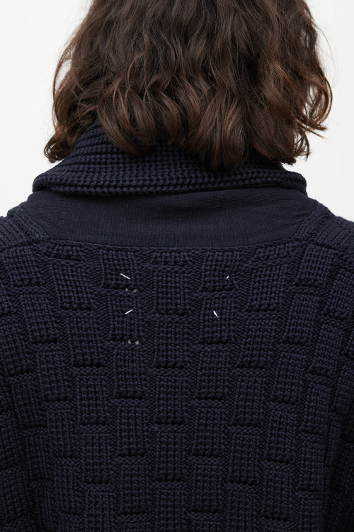 Maison Margiela Navy Wool Ribbed Cardigan