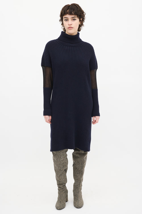 Maison Margiela Navy Wool knit 
Mesh Sweater Dress