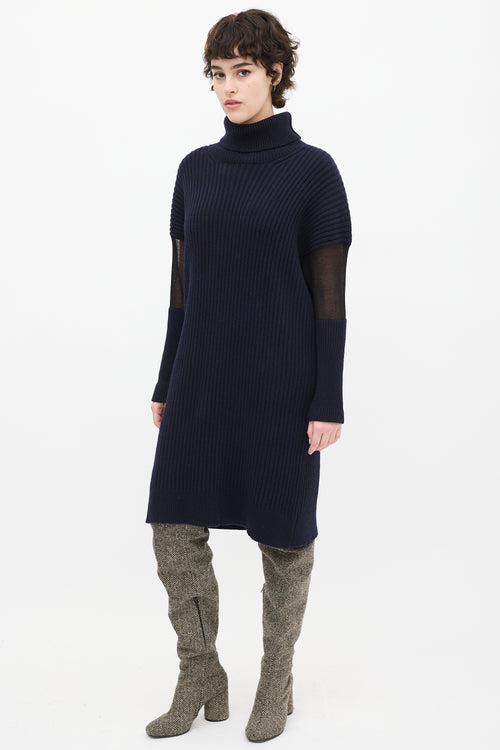 Maison Margiela Navy Wool knit 
Mesh Sweater Dress