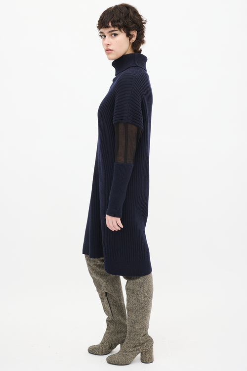 Maison Margiela Navy Wool knit 
Mesh Sweater Dress