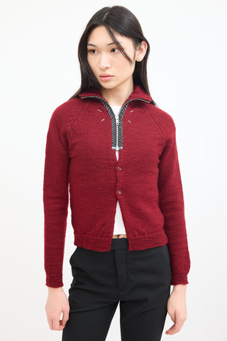 Maison Margiela Red Wool Knit Quarter Zip Sweater