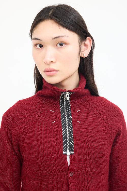 Maison Margiela Red Wool Knit Quarter Zip Sweater