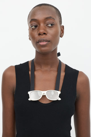 Maison Margiela Silver 
Black Faux Sunglasses Ribbon Necklace