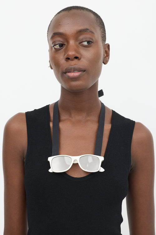 Maison Margiela Silver 
Black Faux Sunglasses Ribbon Necklace