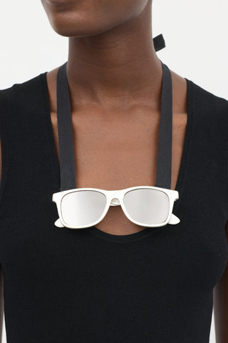 Maison Margiela Silver 
Black Faux Sunglasses Ribbon Necklace