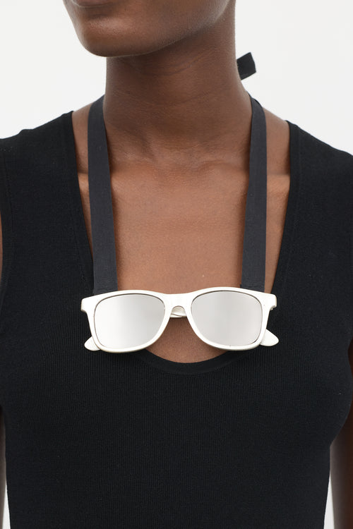 Maison Margiela Silver 
Black Faux Sunglasses Ribbon Necklace