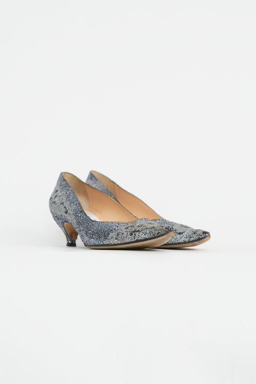 Maison Margiela Silver Glitter Pointed Toe Pump