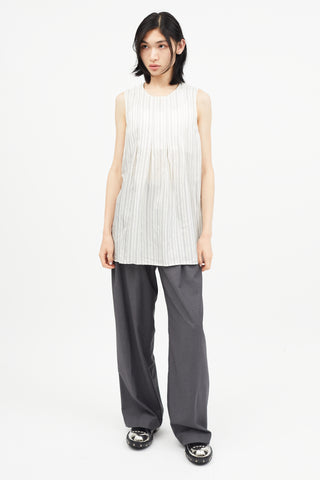 Maison Margiela White 
Grey Striped Wool Top