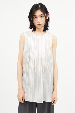 Maison Margiela White 
Grey Striped Wool Top