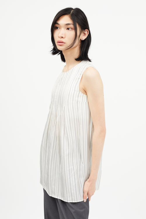 Maison Margiela White 
Grey Striped Wool Top