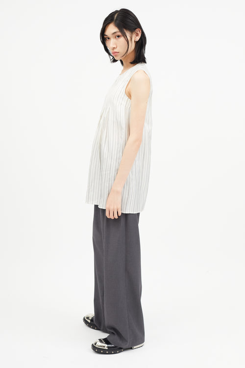 Maison Margiela White 
Grey Striped Wool Top