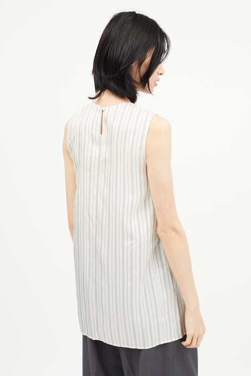 Maison Margiela White 
Grey Striped Wool Top